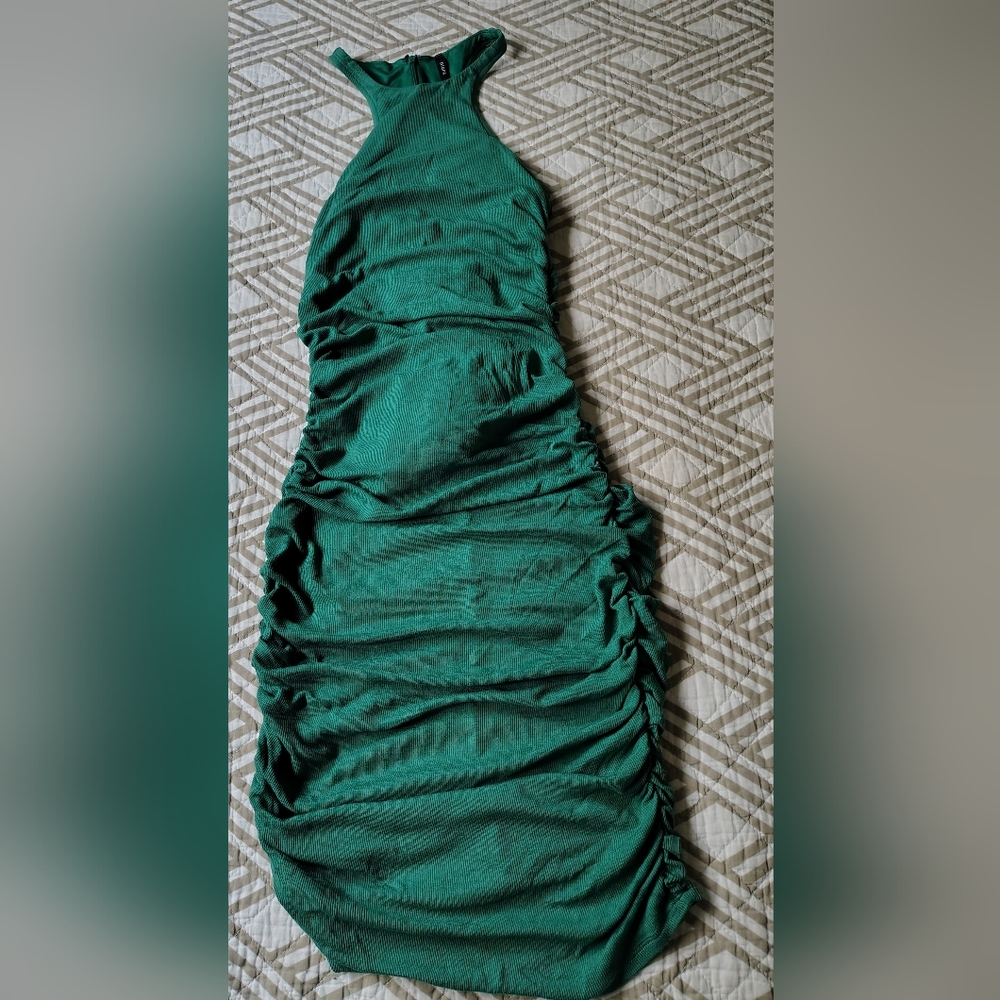 Backless Halter Ruched Green Dress